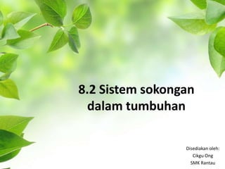 8.2 Sistem sokongan 
dalam tumbuhan 
Disediakan oleh: 
Cikgu Ong 
SMK Rantau 
 