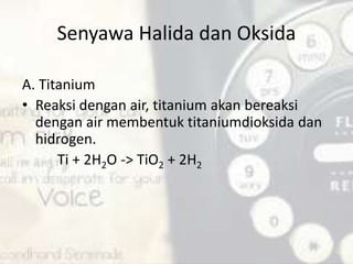 Senyawa Tio2 logam golongan 4 (kimia anorganik 2) | PPTX