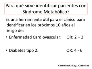 Establecer el diagnóstico de SINDROME METABOLICO es útil 
para predecir enfermedad cardiovascular? 
San Antonio Heart Stud...