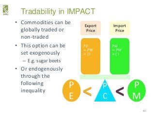 • Commodities can be
globally traded or
non-traded
• This option can be
set exogenously
– E.g. sugar beets
• Or endogenous...