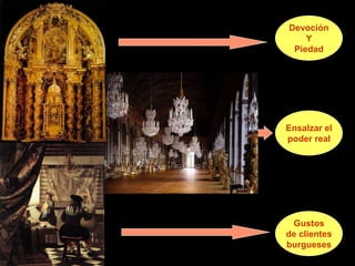 Gustos
de clientes
burgueses
Ensalzar el
poder real
Devoción
Y
Piedad
 