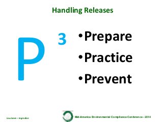 Mid-America Environmental Compliance Conference - 2014
Handling Releases
•Prepare
•Practice
•Prevent
Lou Jones – Ingredion
3
 