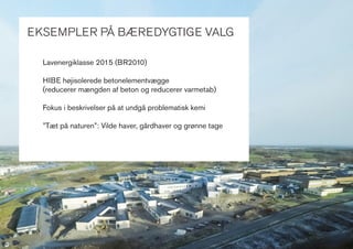 EKSEMPLER PÅ BÆREDYGTIGE VALG
Lavenergiklasse 2015 (BR2010)
HIBE højisolerede betonelementvægge
(reducerer mængden af beto...