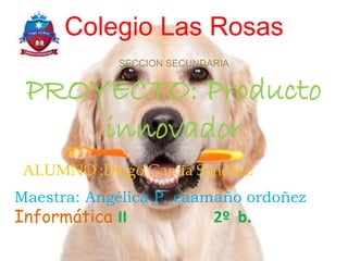 Colegio Las Rosas
SECCION SECUNDARIA
PROYECTO: Producto
innovador
ALUMNO :Diego García Sánchez
Maestra: Angélica P. caamaño ordoñez
Informática II 2º b.
 