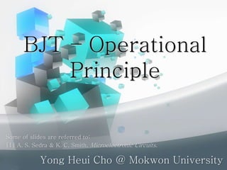 BJT – Operational
Principle
Yong Heui Cho @ Mokwon University
Some of slides are referred to:
[1] A. S. Sedra & K. C. Smith, Microelectronic Circuits.
 