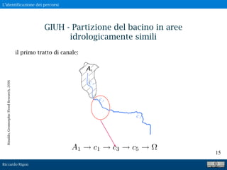 Riccardo Rigon
15
GIUH - Partizione del bacino in aree
idrologicamente simili
A1 c1 c3 c5
il primo tratto di canale:
Rinaldo,GeomorphicFloodResearch,2006
L’identificazione dei percorsi
 