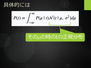 具体的には
そのμの時のtの正規分布
 
