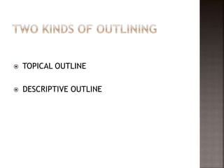  TOPICAL OUTLINE
 DESCRIPTIVE OUTLINE
 