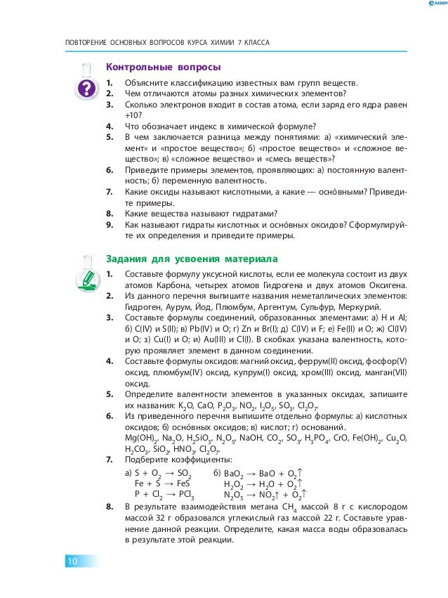 формулы по химии 7-9 класс