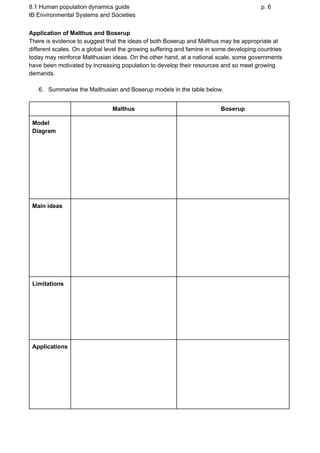 ESS Topic 8.1 - Human population dynamics guide | PDF