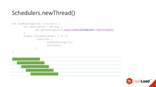 Schedulers.newThread()
fun loadCatalogs(ids: List<Int>) {
val observables = ids.map {
api.getCatalogs(it).subscribeOn(Schedulers.newThread())
}
Single.zip(observables, { it })
.subscribe {
updateCatalogs(it)
notifyUI()
}
}
 