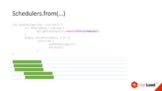 Schedulers.from(...)
fun loadCatalogs(ids: List<Int>) {
val observables = ids.map {
api.getCatalogs(it).subscribeOn(scheduler)
}
Single.zip(observables, { it })
.subscribe {
updateCatalogs(it)
notifyUI()
}
}
 