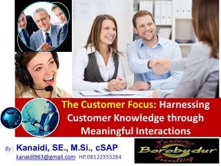 The Customer Focus: Harnessing
Customer Knowledge through
Meaningful Interactions
By : Kanaidi, SE., M.Si., cSAP
kanaidi963@gmail.com HP.08122353284
 