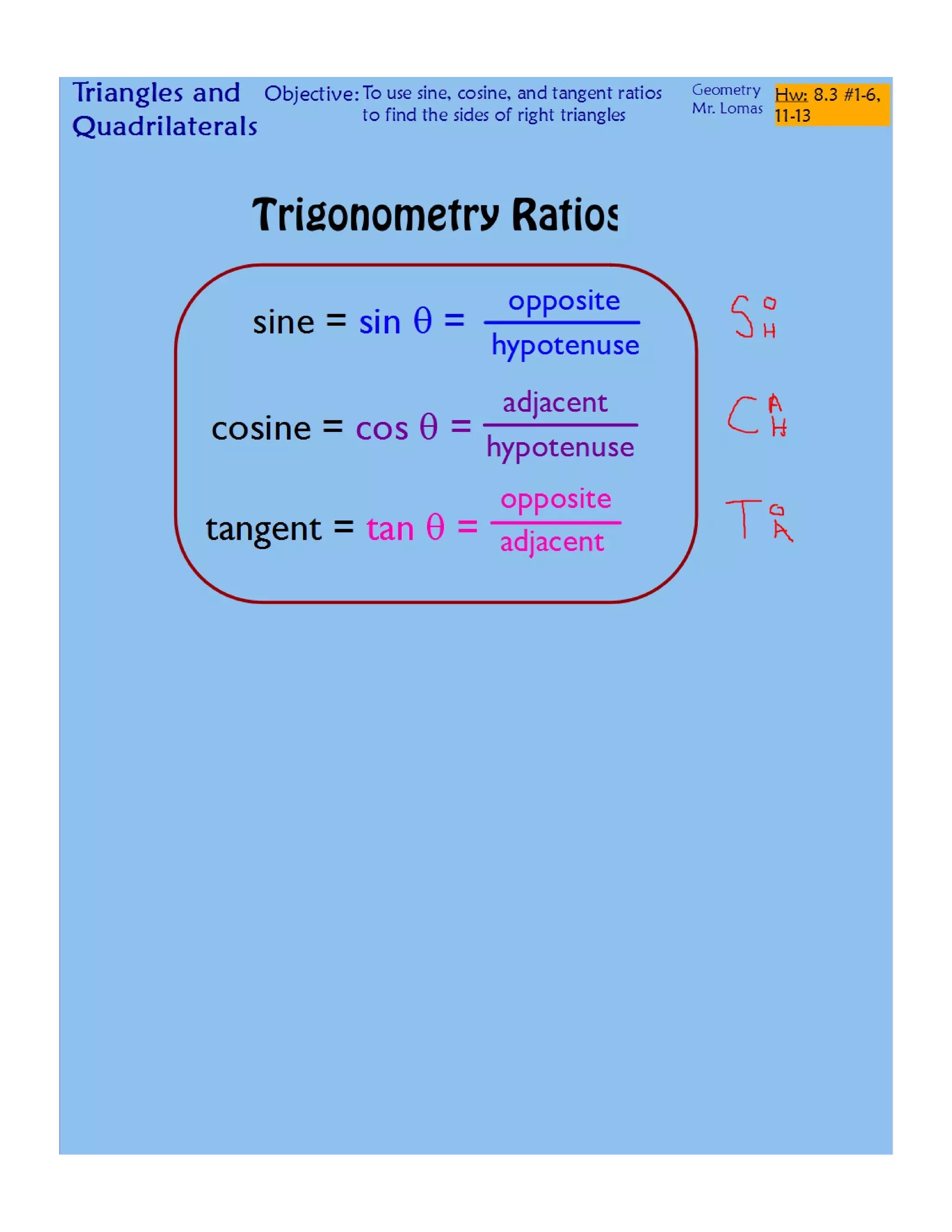 8.1 8.2 quiz start 8-3 sin cos tan | PDF