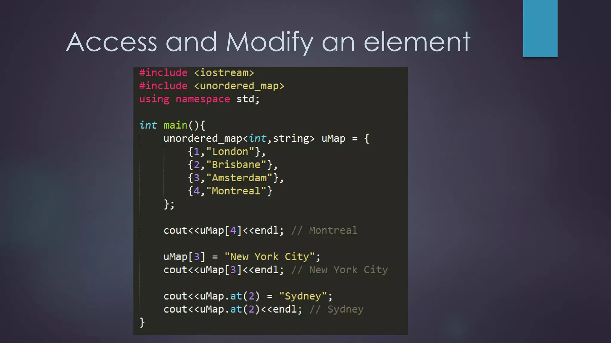 Access and Modify an element
 