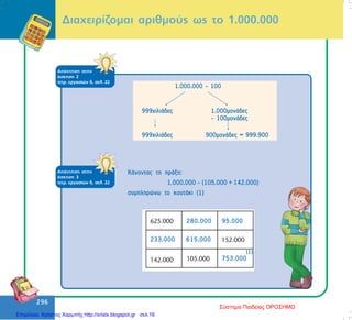 296
296
Äéá÷åéñßæïìáé áñéèìïýò ùò ôï 1.000.000
ÊÜíïíôáò ôç ðñÜîç:
1.000.000 – (105.000 + 142.000)
óõìðëçñþíù ôï êïõôÜêé (1)
280.000 95.000
233.000 615.000
753.000
(1)
ÁðÜíôçóç óôçí
Üóêçóç 2
ôåôñ. åñãáóéþí ä, óåë. 22
ÁðÜíôçóç óôçí
Üóêçóç 3
ôåôñ. åñãáóéþí ä, óåë. 22
Σύστημα Παιδείας ΟΡΟΣΗΜΟ
Επιμέλεια: Χρήστος Χαρμπής http://xristx.blogspot.gr σελ.16
 