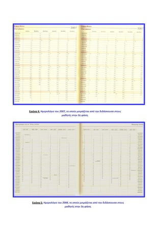 Εικόνα 4: Ημερολόγιο του 2007, το οποίο μοιράζεται από την διδάσκουσα στους 
μαθητές στην 3η φάση. 
Εικόνα 5: Ημερολόγιο του 2008, το οποίο μοιράζεται από την διδάσκουσα στους 
μαθητές στην 3η φάση. 
 