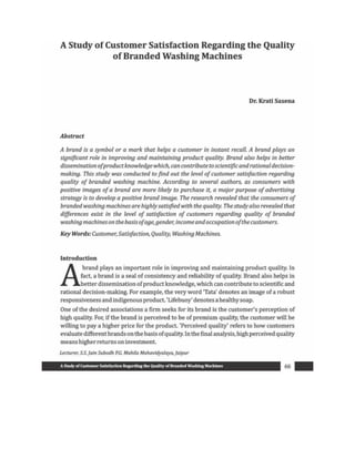 A Study of Consumer Satisafaction regarding the Quality of Branded Washing Machines