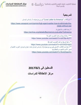 17
‫للمرجعية‬
*‫ال‬ ‫اسم‬‫كتاب‬"Love Letter to America"‫شومان‬ ‫توماس‬ ‫أو‬ ‫بيزمينوف‬ ‫ليوري‬.
-the-eliminate-to-how-earlier-agent-https://www.sasapost.com/opinion/kgb
war-without-state/
**:‫باالنجليزية‬ ‫الكتاب‬ ‫رابط‬
https://archive.org/details/BezmenovLoveLetterToAmerica
‫الجزء‬ ‫التخريب‬ ‫مراحل‬ ‫شريط‬ ‫رابط‬ ****1
https://www.youtube.com/watch?v=oih78a-4U7Y
‫الجزء‬ ‫التخريب‬ ‫مراحل‬ ‫شريط‬ ‫رابط‬ **2
https://www.youtube.com/watch?v=dVO4Z51bjtQ
‫األصلي‬ ‫للكاتب‬ ‫ندوة‬ ‫***رابط‬:‫شومان‬ ‫عنوان‬ ‫تحت‬ ‫شومان‬ ‫توماس‬ ‫أو‬ )‫بيزمينوف‬ ‫(يوري‬‫و‬ ‫النفسية‬ ‫الحرب‬
‫بها‬ ‫والتحكم‬ ‫والشعوب‬ ‫األمم‬ ‫تدمير‬
https://www.youtube.com/watch?v=Ezsb5aplJhc
‫في‬ ‫فلسطين‬1/6/2017
‫للدراسات‬ ‫االنطالقة‬ ‫مركز‬
 
