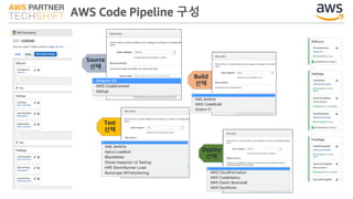 AWS Code Pipeline 구성
Test
선택
Build
선택
Deploy
선택
Source
선택
 