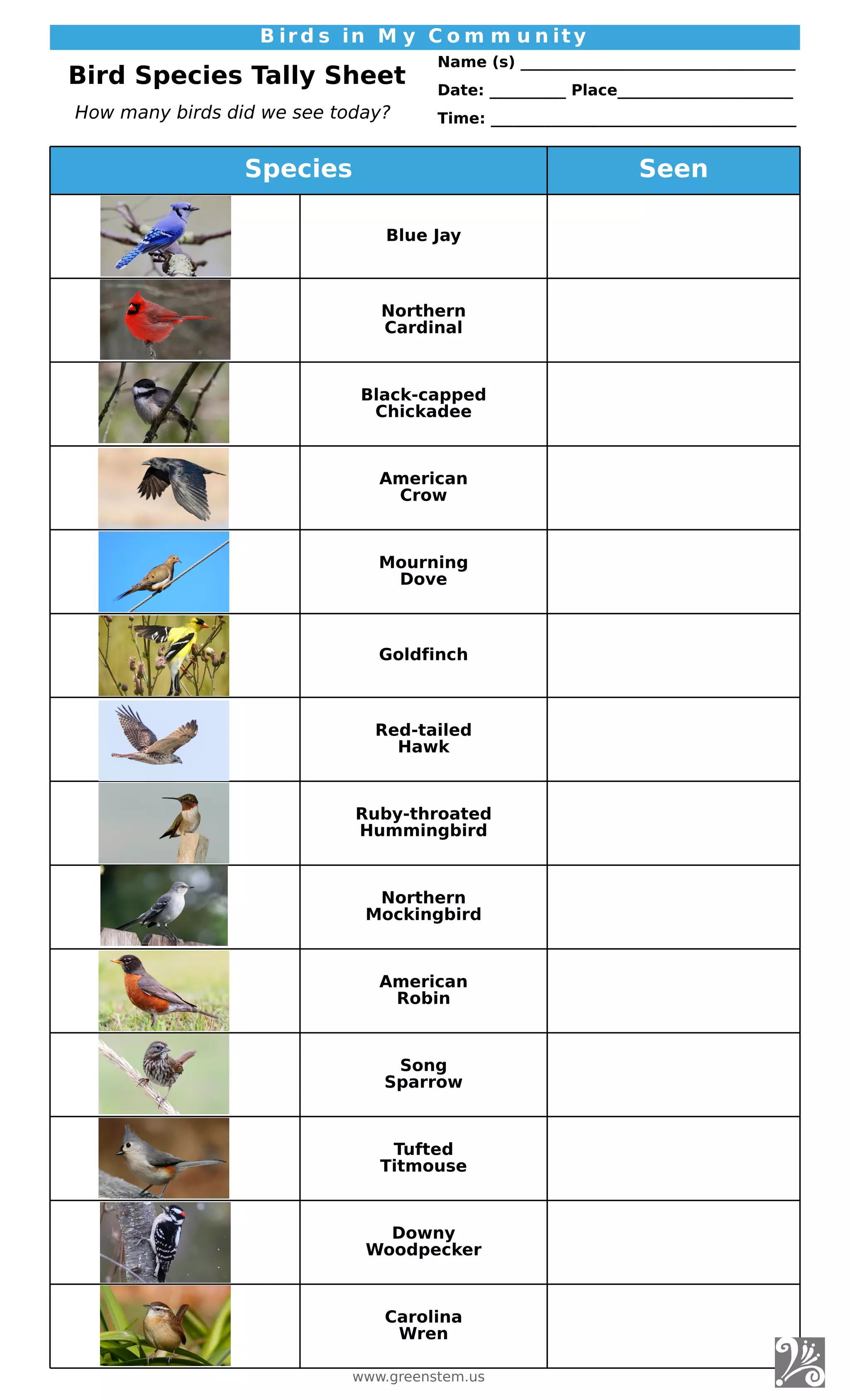 Bird Count Form.pdf 8.5 x14 inch classroom longer name Bird Species Tally Sheet for Birds ...