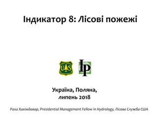 Індикатор 8: Лісові пожежі
Україна, Поляна,
липень 2018
Раха Хакімдавар, Presidential Management Fellow in Hydrology, Лісова Служба США
 