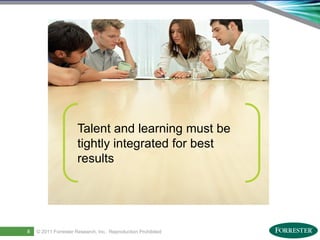 Talent and learning must be
                                 tightly integrated for best
                                 results




10
        8    © 2011 ForresterSaba Software, Inc. AllReproduction Prohibited
     Saba Confidential
                    | © 2011
                              Research, Inc. rights reserved.
 