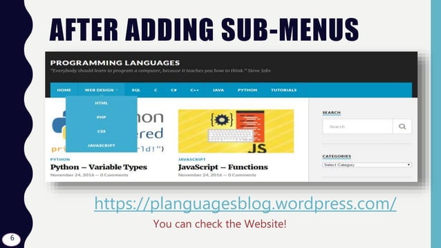 Wordpress - S03.L08 - Creating Sub-menus | PPT