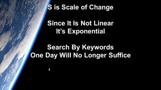 S is Scale of Change
Since It Is Not Linear
It’s Exponential
Search By Keywords
One Day Will No Longer Suffice
 