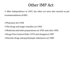 Pharmaceutical legislation in India | PPTX