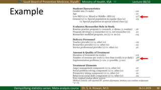 Saudi Board of Preventive Medicine, Riyadh Ministry of Health, KSA Lecture 08/10
Dr. S. A. Rizwan, M.D.Demystifying statistics series: Meta-analysis course
Example
26.11.2019 38
 