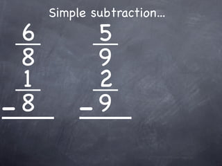 Simple subtraction...
  6          5
  8          9
  1          2
- 8        - 9
 