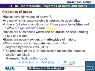 8.1 the characteristic properties of acids and bases | PPSX