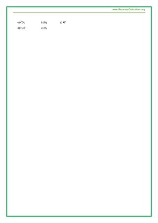 www.RecursosDidacticos.org
a) CO2 b) N2 c) KF
d) H2O e) H2
 