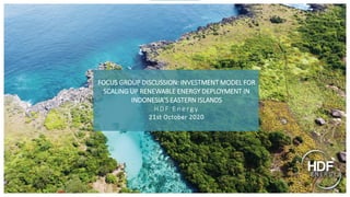 FOCUS GROUP DISCUSSION: INVESTMENT MODEL FOR
SCALING UP RENEWABLE ENERGY DEPLOYMENT IN
INDONESIA’S EASTERN ISLANDS
HDF E ne rgy
21st October 2020
 