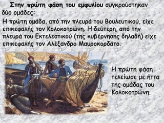 Στην πρώτη φάση του εμφυλίου συγκρούστηκαν
δύο ομάδες:
Η πρώτη φάση
τελείωσε με ήττα
της ομάδας του
Κολοκοτρώνη.
 