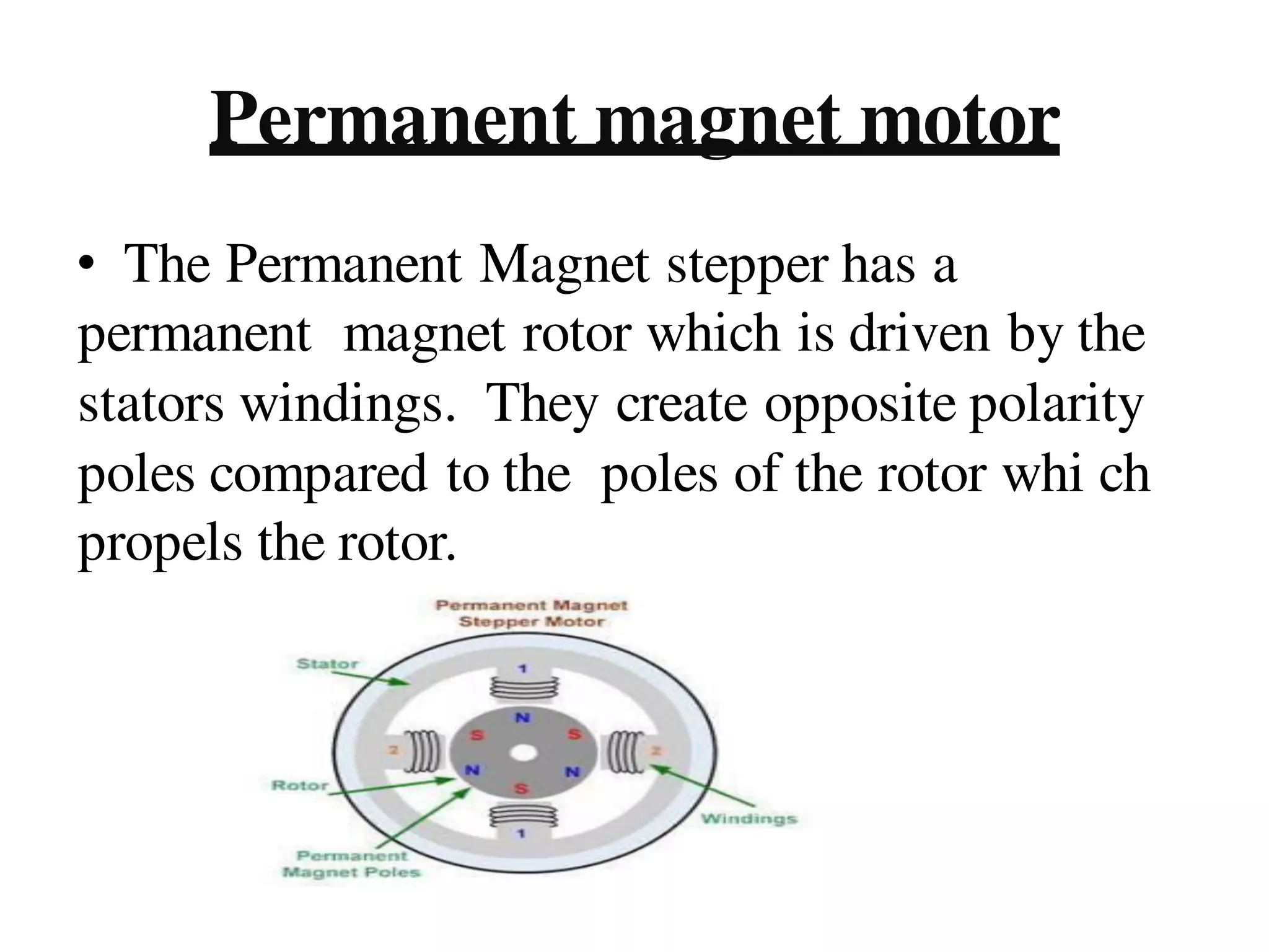 stepper motor, Working principal Construction Types Advantages an disadvantages Application