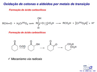 Oxidação de cetonas e aldeídos por metais de transição
Formação de ácido carboxílicos
Formação de ácido carboxílicos
 Mecanismo via radicais
Prof. Dr. Sidney Lima - 2021
 
