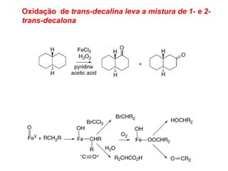 Oxidação de trans-decalina leva a mistura de 1- e 2-
trans-decalona
 