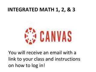 INTEGRATED MATH 1, 2, & 3
You will receive an email with a
link to your class and instructions
on how to log in!
 
