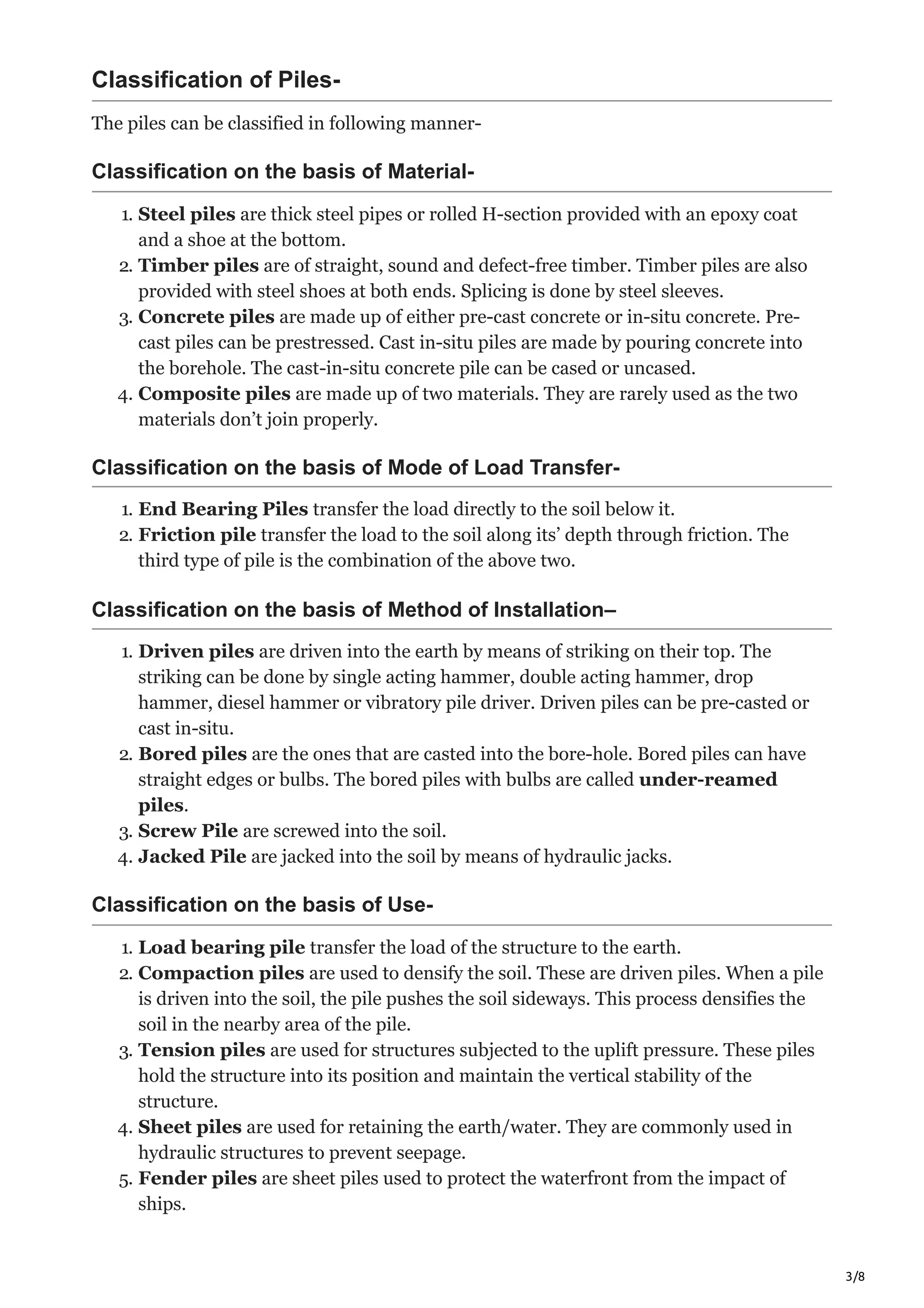 Pile foundation -Types, Advantages & Load Carrying Capacity | PDF
