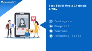Best Social Media Channels
& Why
Instagram
Snapchat
YouTube
Personal blogs
 