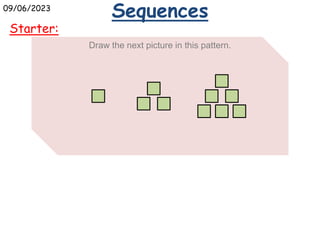 Sequences
Starter:
09/06/2023
Draw the next picture in this pattern.
 