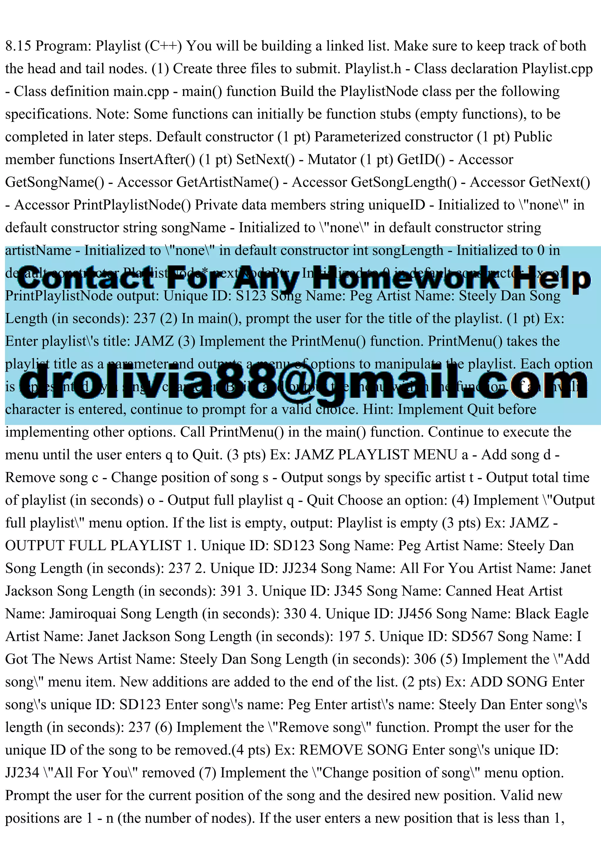 8.15 Program Playlist (C++) You will be building a linked list. Mak.pdf