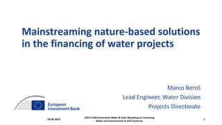 Mainstreaming nature-based solutions
in the financing of water projects
Marco Beroš
Lead Engineer, Water Division
Projects Directorate
28.06.2023
2023 EU4Environment Water & Data Workshop on Financing
Water and Environment in EaP Countries
1
 