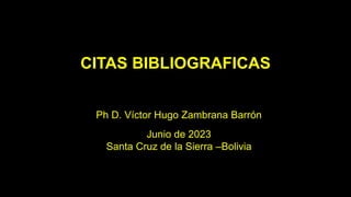 Ph D. Víctor Hugo Zambrana Barrón
Junio de 2023
Santa Cruz de la Sierra –Bolivia
CITAS BIBLIOGRAFICAS
 