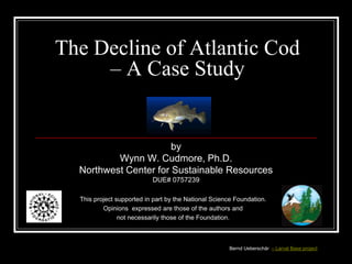 The Decline of Atlantic Cod
– A Case Study
by
Wynn W. Cudmore, Ph.D.
Northwest Center for Sustainable Resources
DUE# 0757239
This project supported in part by the National Science Foundation.
Opinions expressed are those of the authors and
not necessarily those of the Foundation.
Bernd Ueberschär – Larval Base project
 