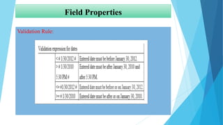 Field Properties
Validation Rule:
 