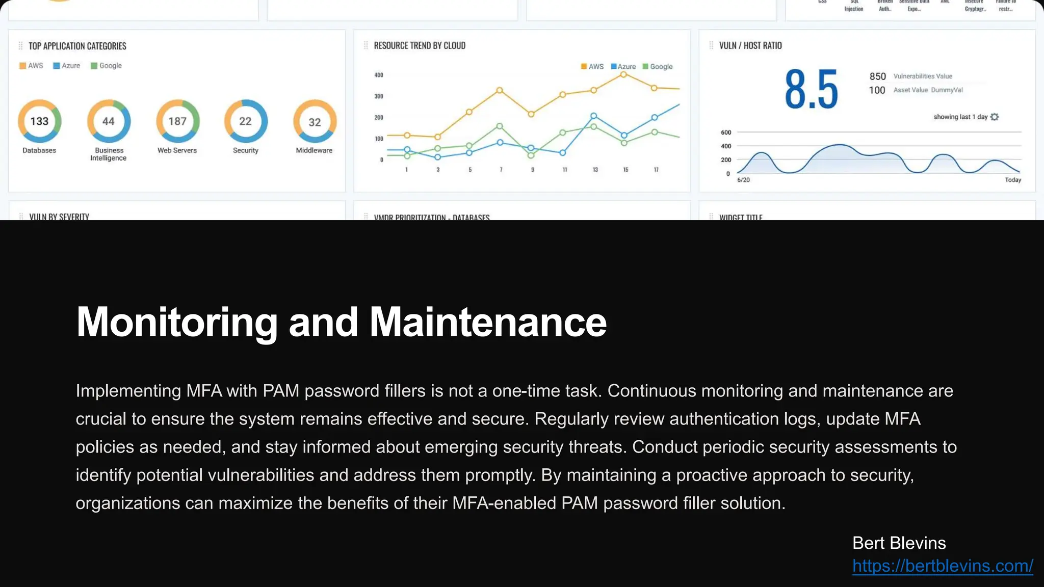 Monitoring and Maintenance
Implementing MFA with PAM password fillers is not a one-time task. Continuous monitoring and maintenance are
crucial to ensure the system remains effective and secure. Regularly review authentication logs, update MFA
policies as needed, and stay informed about emerging security threats. Conduct periodic security assessments to
identify potential vulnerabilities and address them promptly. By maintaining a proactive approach to security,
organizations can maximize the benefits of their MFA-enabled PAM password filler solution.
Bert Blevins
https://bertblevins.com/
 