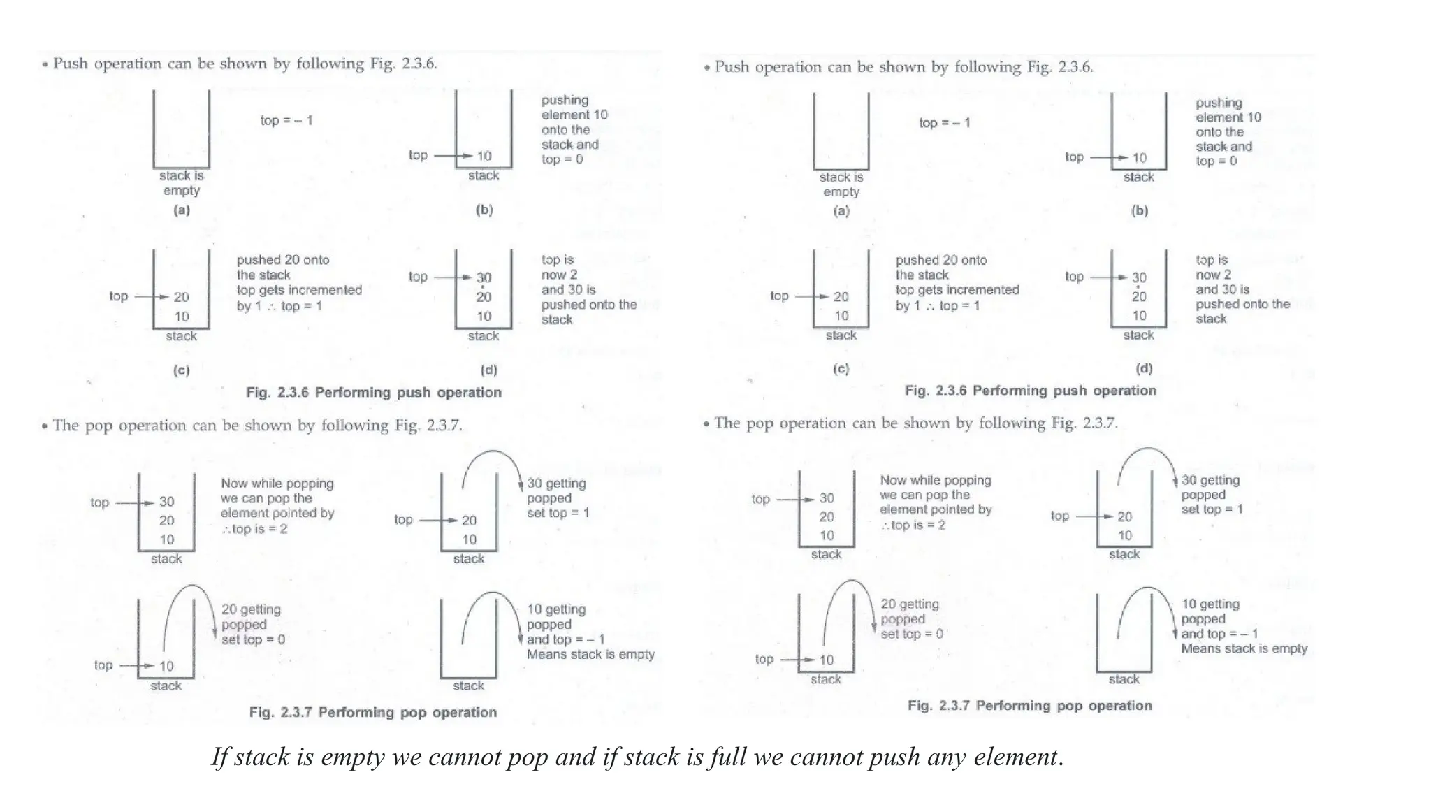 If stack is empty we cannot pop and if stack is full we cannot push any element.
 